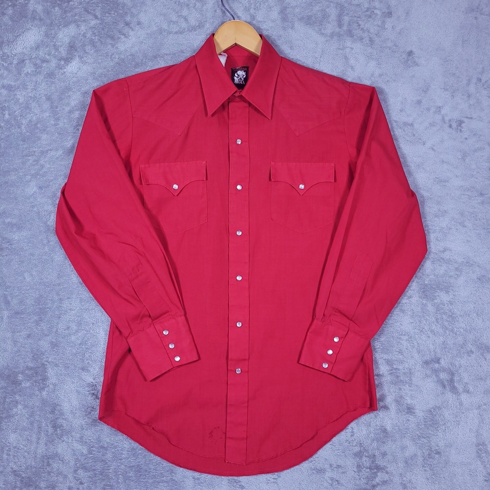 Vintage Karman Western Shirt Men M Red Pearl Snap Long Sleeve Cowboy lightweight